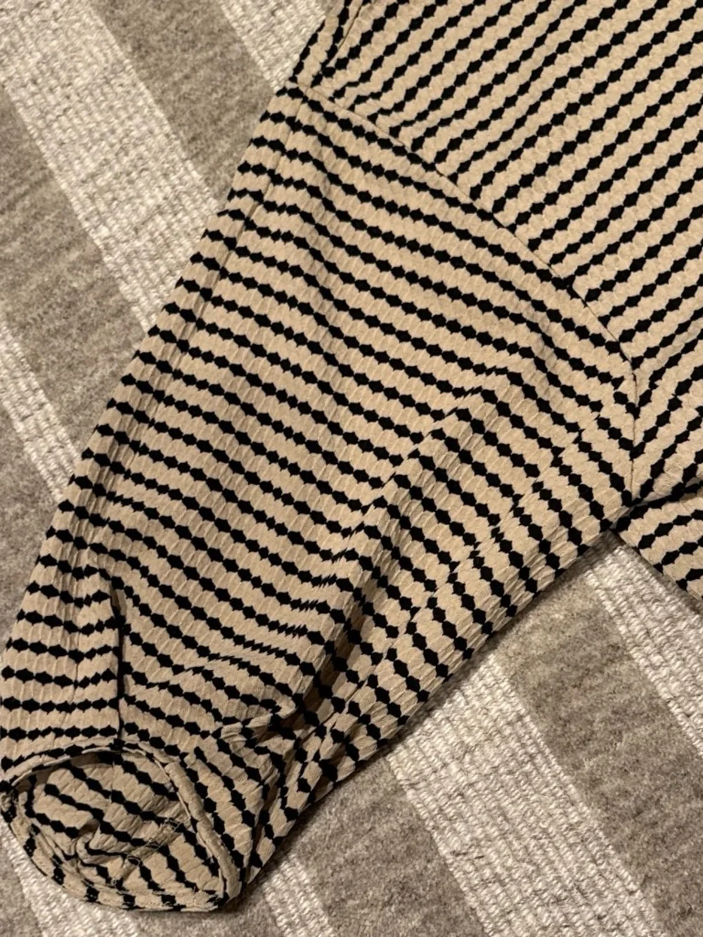 LOFT Beige and Black Textured Dot Stripe Knit Top